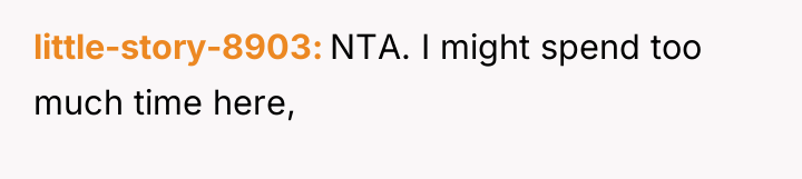 little-story-8903 NTA. I might spend too much time here,