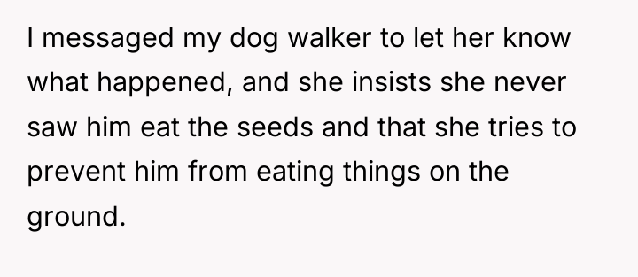 I messaged my dog walker to let her know what...