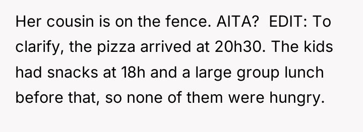 Her cousin is on the fence. AITA? ​ EDIT: To...