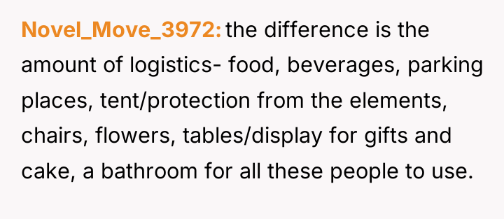 Novel_Move_3972 the difference is the amount of logistics- food, beverages,...