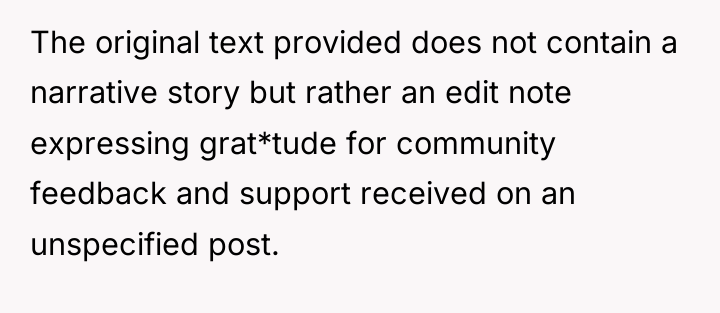 The original text provided does not contain a narrative story...