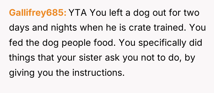 Gallifrey685 YTA You left a dog out for two days...