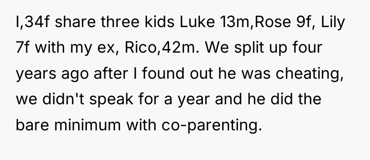 I,34f share three kids Luke 13m,Rose 9f, Lily 7f with...