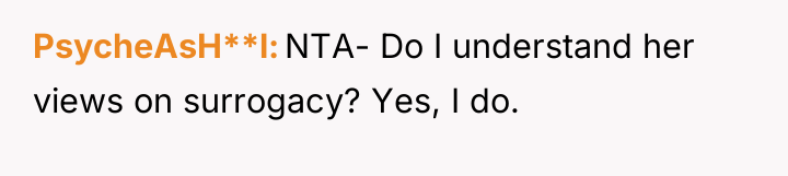 PsycheAsH**l NTA- Do I understand her views on surrogacy? Yes,...