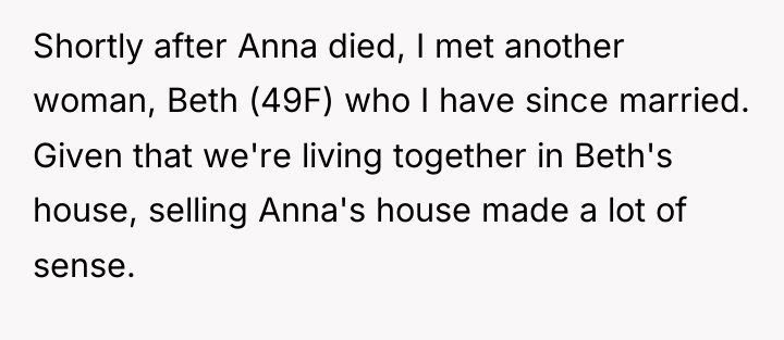 Shortly after Anna died, I met another woman, Beth (49F)...
