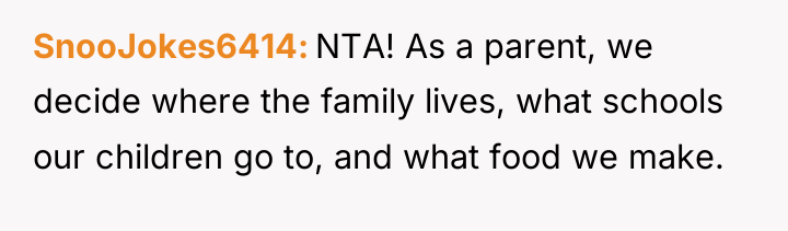 SnooJokes6414 NTA! As a parent, we decide where the family...