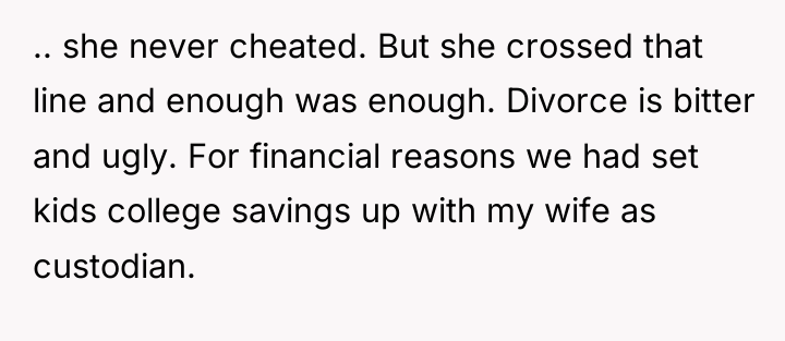 .. she never cheated. But she crossed that line and...