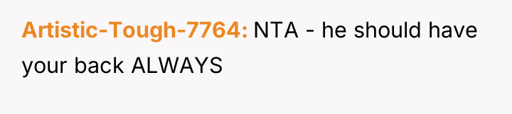 Artistic-Tough-7764 NTA - he should have your back ALWAYS