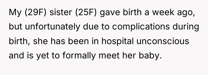 My (29F) sister (25F) gave birth a week ago, but...