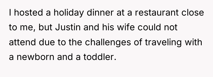 I hosted a holiday dinner at a restaurant close to...