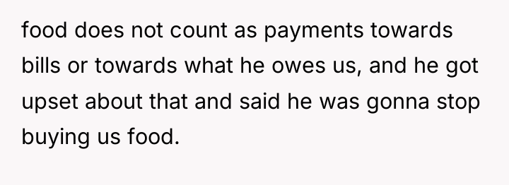 food does not count as payments towards bills or towards...