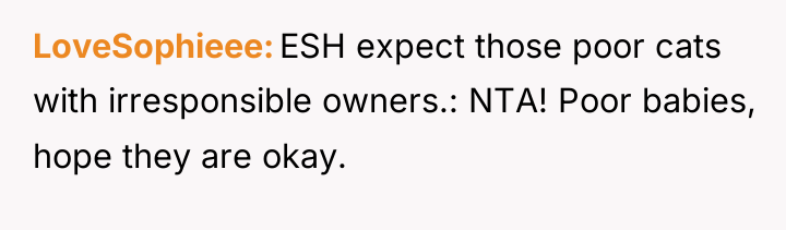 LoveSophieee ESH expect those poor cats with irresponsible owners.: NTA!...