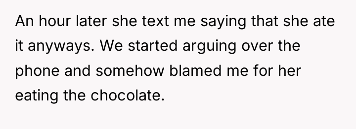 An hour later she text me saying that she ate...