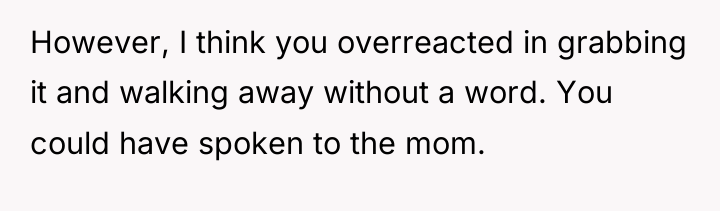 However, I think you overreacted in grabbing it and walking...