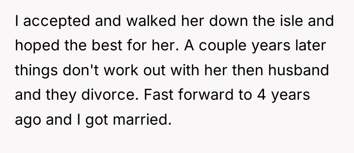 I accepted and walked her down the isle and hoped...