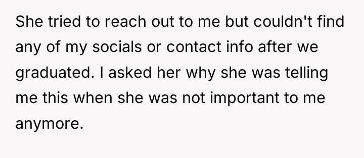 She tried to reach out to me but couldn't find...