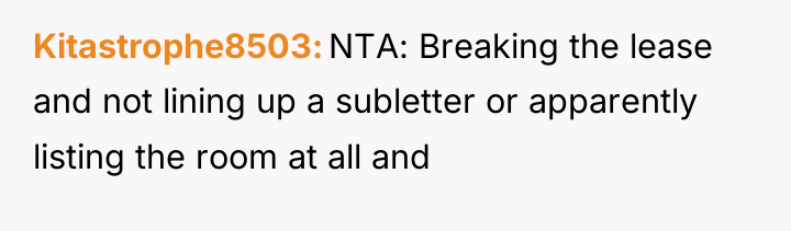 Kitastrophe8503 NTA: Breaking the lease and not lining up a...