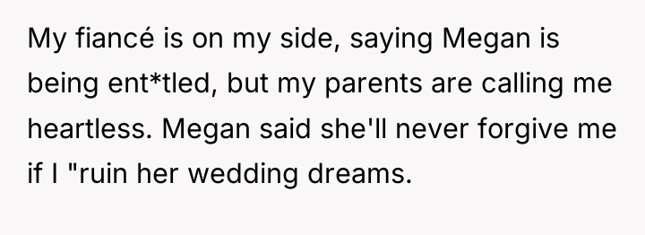 My fiancé is on my side, saying Megan is being...