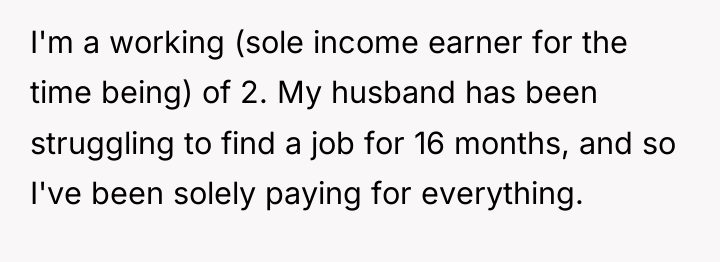 I'm a working (sole income earner for the time being)...