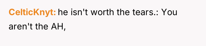 CelticKnyt he isn't worth the tears.: You aren't the AH,