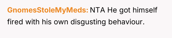 GnomesStoleMyMeds NTA He got himself fired with his own disgusting...