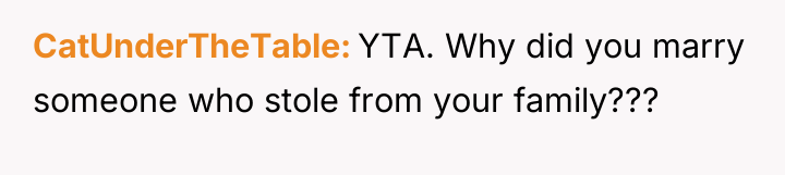 CatUnderTheTable YTA. Why did you marry someone who stole from...
