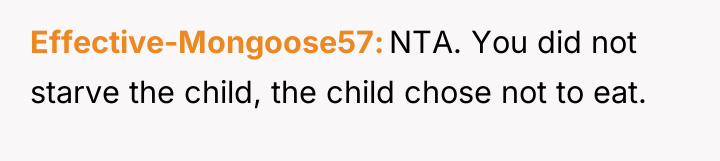 Effective-Mongoose57 NTA. You did not starve the child, the child...