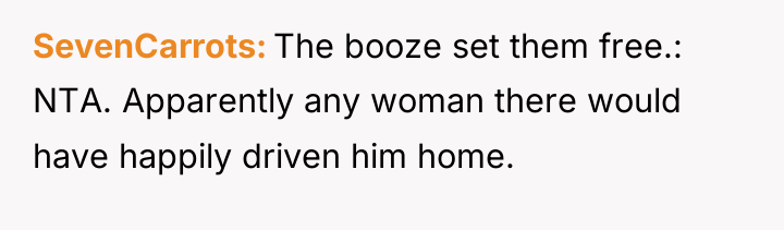 SevenCarrots The booze set them free.: NTA. Apparently any woman...