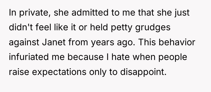 In private, she admitted to me that she just didn't...