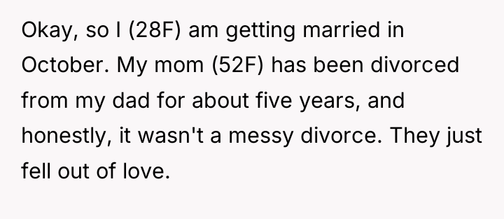 Okay, so I (28F) am getting married in October. My...