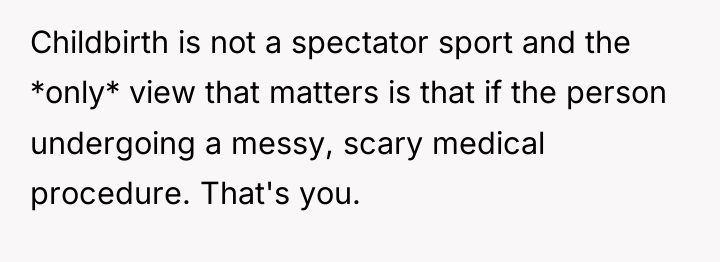 Childbirth is not a spectator sport and the *only* view...