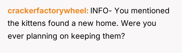 crackerfactorywheel INFO- You mentioned the kittens found a new home....