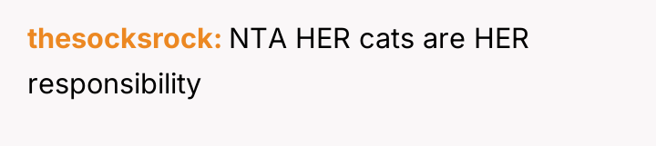 thesocksrock NTA HER cats are HER responsibility