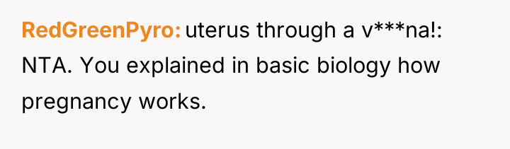 RedGreenPyro uterus through a v***na!: NTA. You explained in basic...