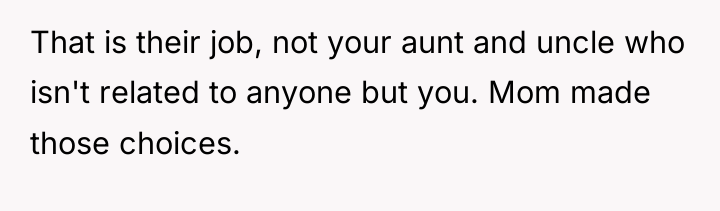 That is their job, not your aunt and uncle who...