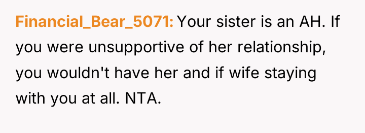Financial_Bear_5071 Your sister is an AH. If you were unsupportive...