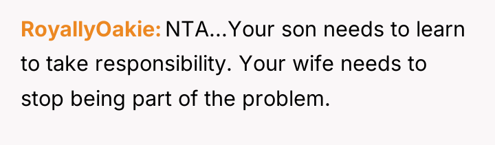 RoyallyOakie NTA...Your son needs to learn to take responsibility. Your...