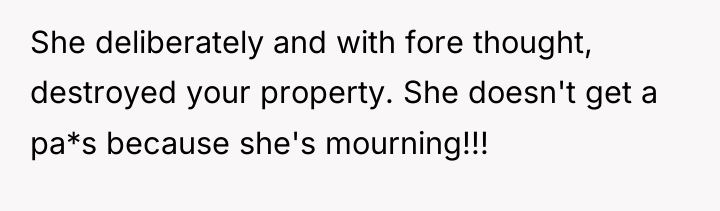 She deliberately and with fore thought, destroyed your property. She...