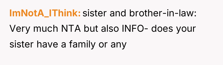ImNotA_IThink sister and brother-in-law: Very much NTA but also INFO-...