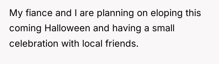 My fiance and I are planning on eloping this coming...