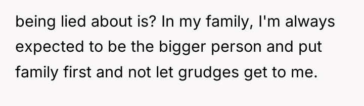 being lied about is? In my family, I'm always expected...