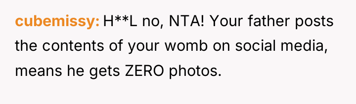 cubemissy H**L no, NTA! Your father posts the contents of...