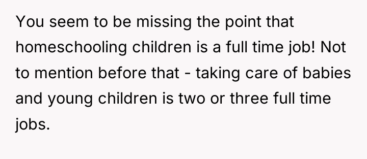 You seem to be missing the point that homeschooling children...