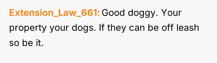 Extension_Law_661 Good doggy. Your property your dogs. If they can...