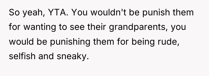 So yeah, YTA. You wouldn't be punish them for wanting...