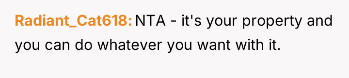 Radiant_Cat618 NTA - it's your property and you can do...