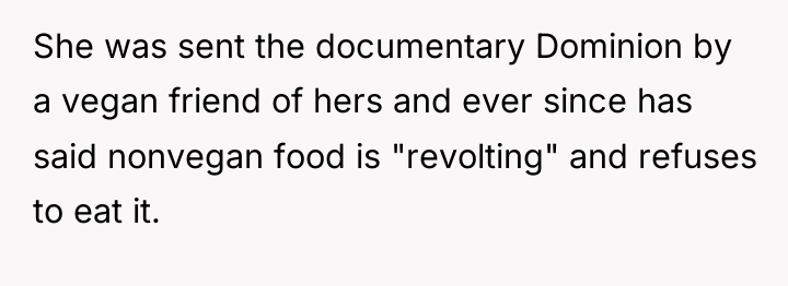She was sent the documentary Dominion by a vegan friend...