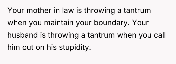 Your mother in law is throwing a tantrum when you...
