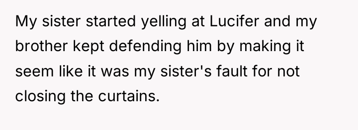 My sister started yelling at Lucifer and my brother kept...