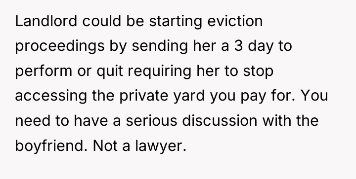 Landlord could be starting eviction proceedings by sending her a...